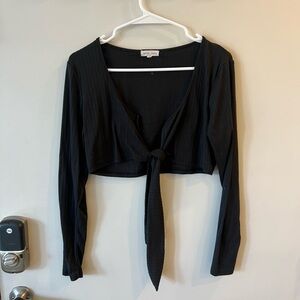 Black Long Sleeve Tie-Front Top